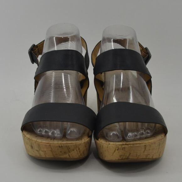 Korks By Kork-Ease Austin Black Leather Wedge Sandals Size 9 - Picture 6 of 16